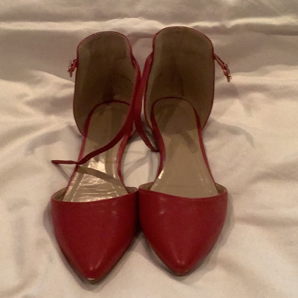 Red pointed flats with ankle strap